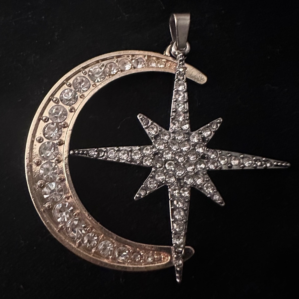 Elegant Gold and Silver Star and Moon Pendant